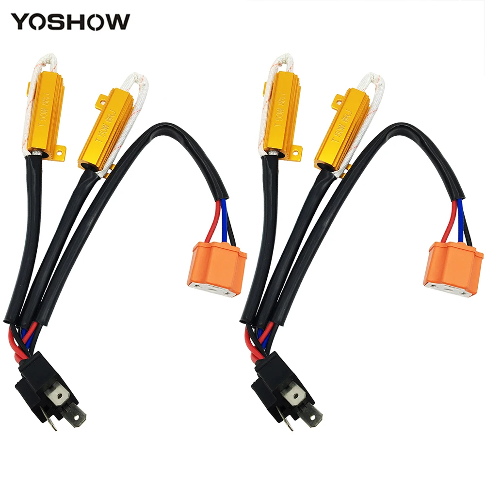 2PCS 50W 8Ohm LED Bulb Decoder Resistor Canbus Wire Harness Adapter Car
