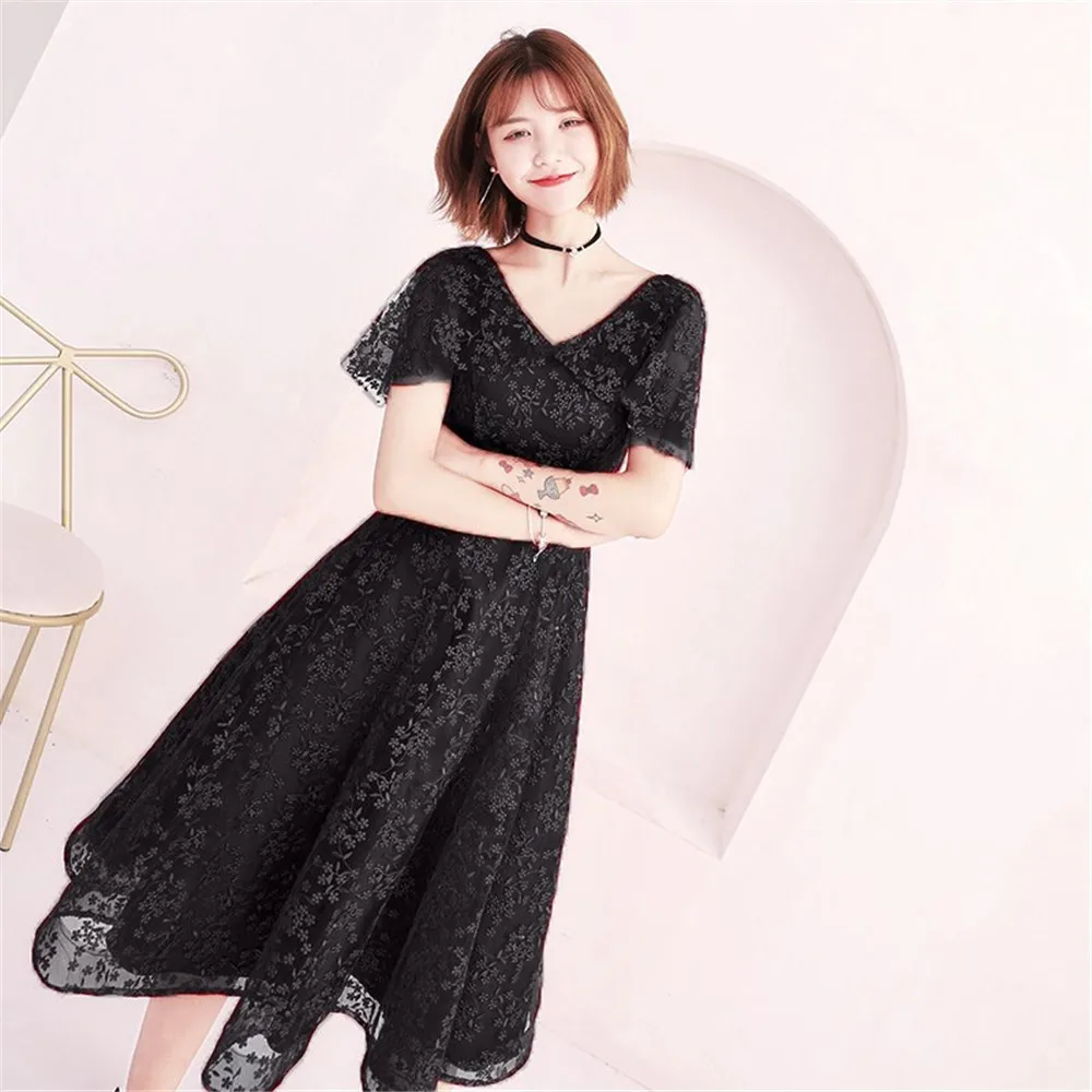Black 2 Белое Женское свадебное платье Qipao с аппликацией, элегантный сексуальный изысканный халат, Короткие плиссированные платья с кружевным рукавом, Cheongsam - Цвет: Black 2