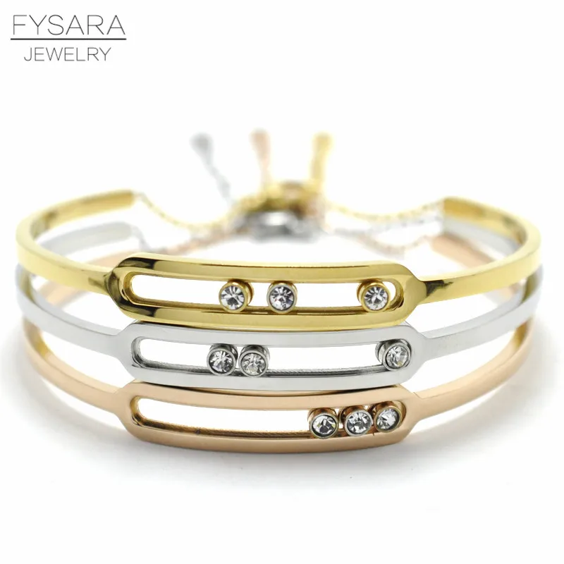 

FYSARA Luxury Brand Turnable Slide CZ Crystal Bracelet U Buckle Bangle Link Chain Bracelets for Women Men Trendy Cuff Bracelets
