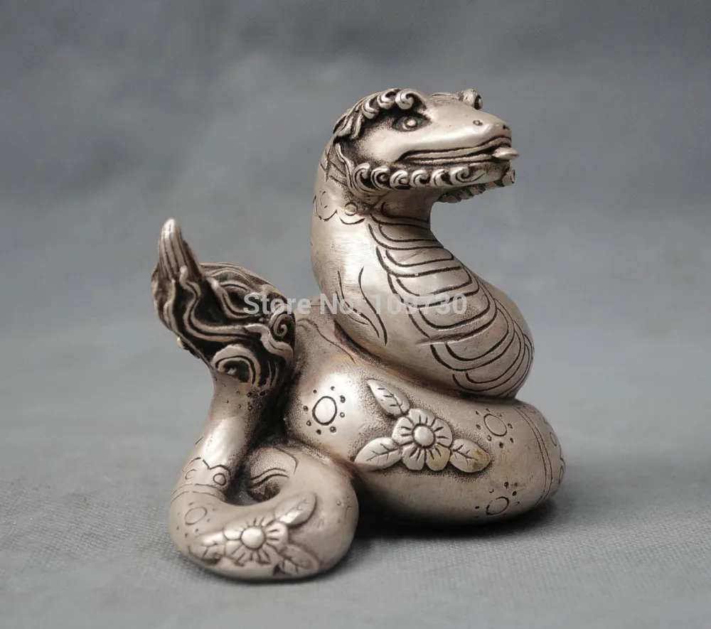 

001310 Details about 4'' China Silver Bronze Feng Shui Zodiac Snake Auspicious Bronze Statue