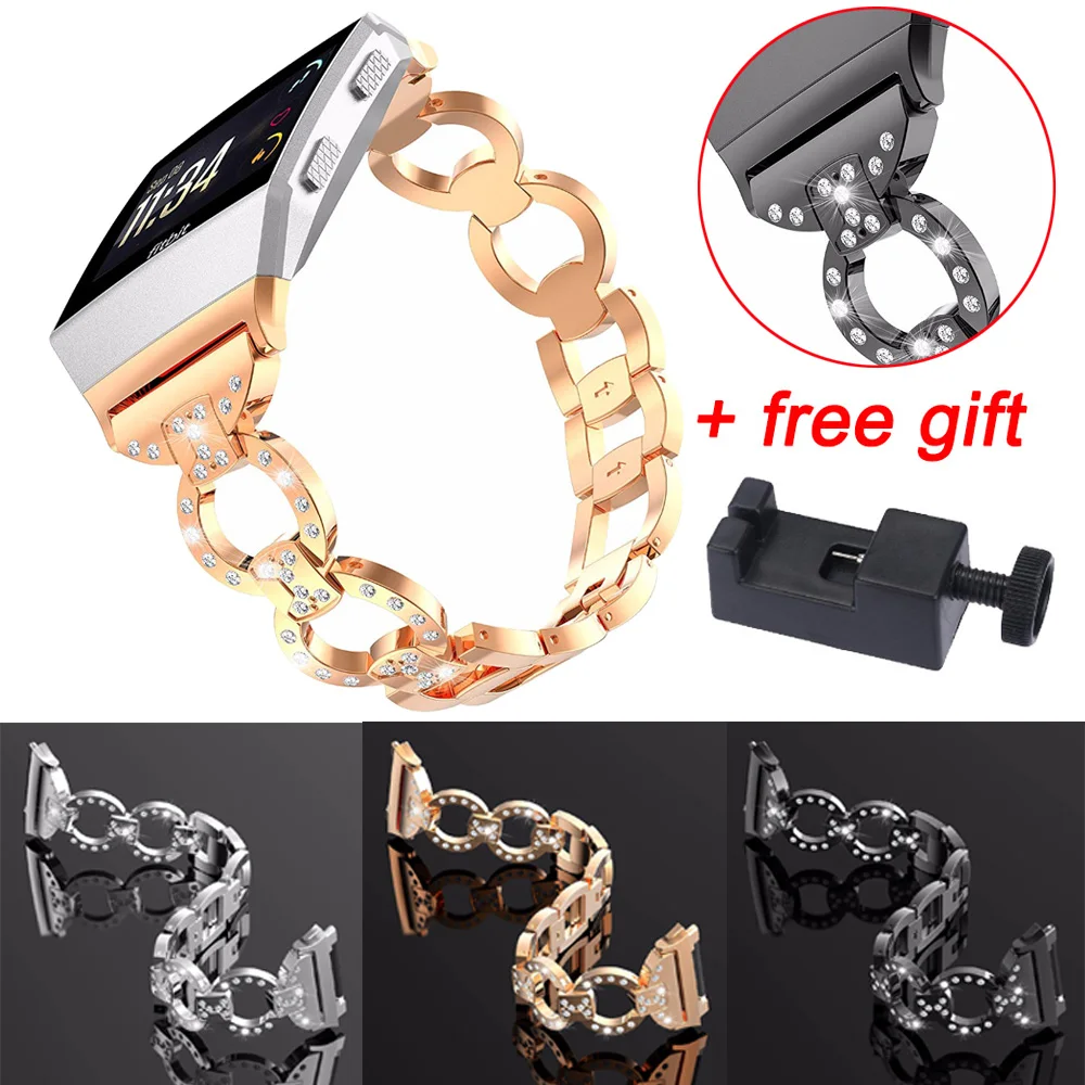 For Fitbit Ionic Stainless Steel Band Strap Replacement WristStrap Luxury Women Rhinestone Metal Bracelet Chain With Tool | Наручные часы