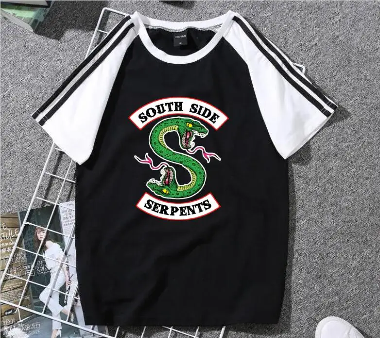 

Fashion Women's Riverdale T-Shirt Cotton Short Sleeve Print Harajuku Southside Serpents Striped T-Shirt