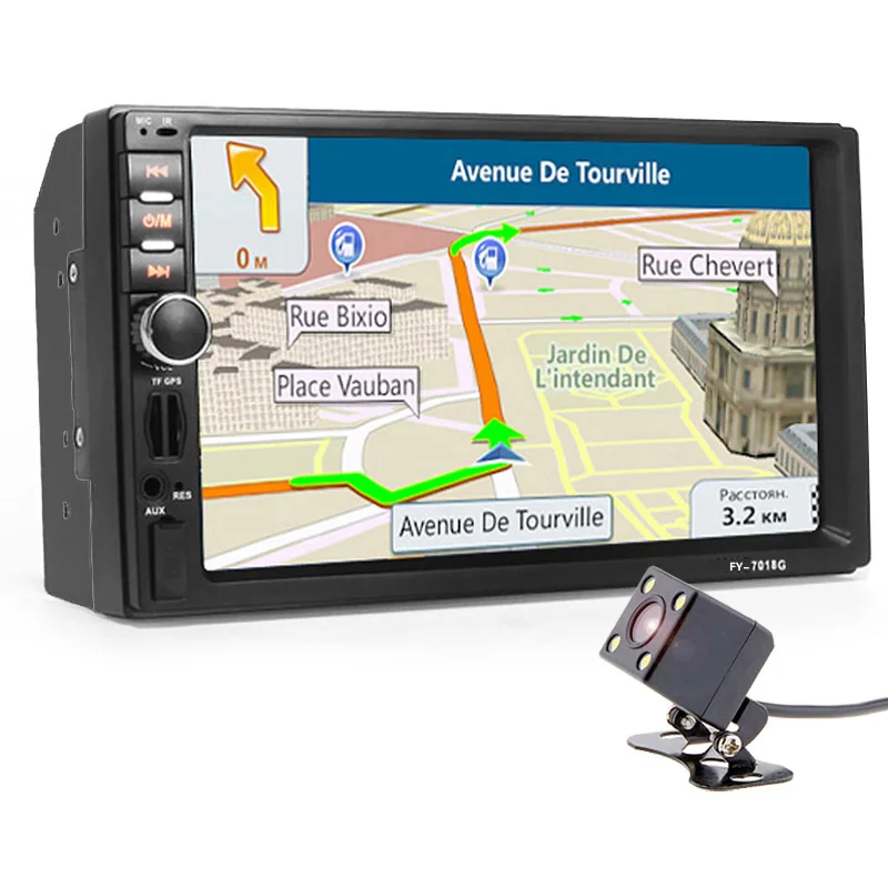 2 Din Car Multimedia Player+GPS Navigation+Camera Map 7'' HD Touch Screen Bluetooth Autoradio MP3 MP5 Video Stereo Radio NO DVD