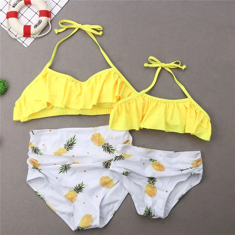 

Family Matching Swimwear Father Mother Kids Swimming Suit Pineapple Beachwear Women Girl Bikini Men Boy Trunks Swimsuit Summer