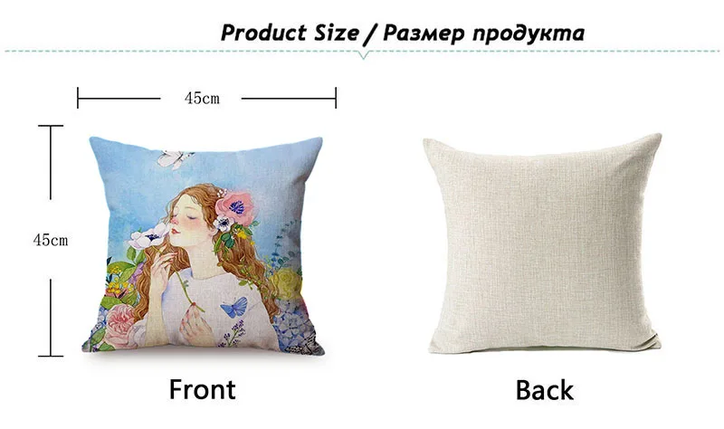 Nordic Beautiful Girl Cute Self-Portrait Sofa Decorative Cushion Cover Flower Butterfly Room Small Fresh Decor Throw Pillow Case K89-13