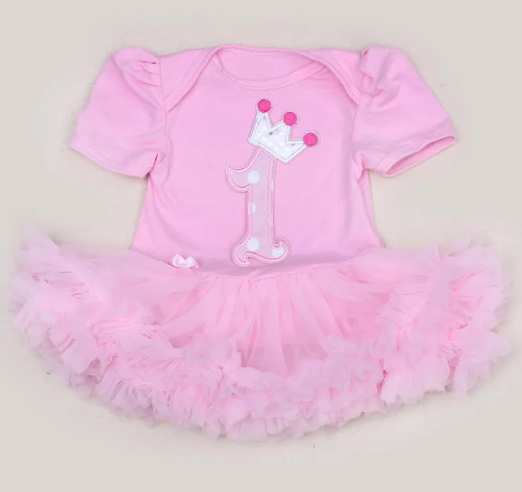 Birthday One Piece Newborn Baby Girl Romper Dress Lace Tutus Princess Pink Party Dresses 2017