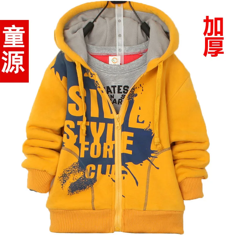 2015 Autumn Winter male child letter printed sweatshirt outerwear plus velvet thickening hoodies