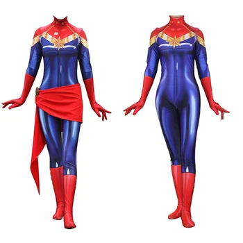 

Cos Marvel Super-Heroes Captain Marvel Ms Marvel Carol Danvers Jumpsuit Catsuit Sexy Cosplay Costumes Halloween Tight Bodysuit