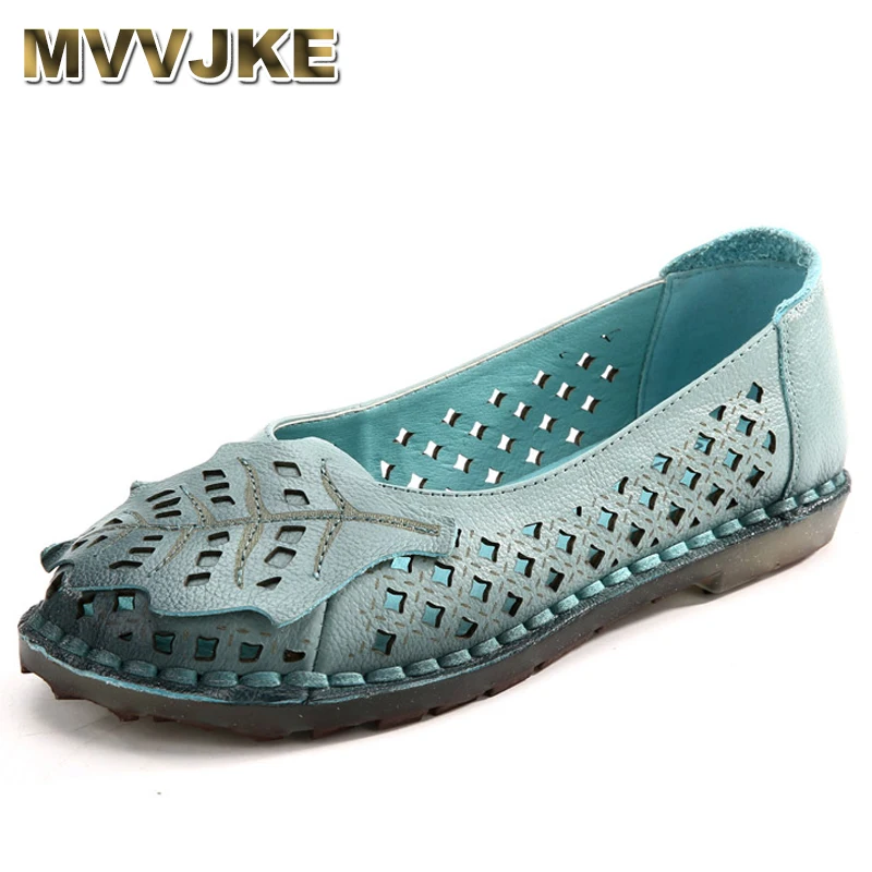 

MVVJKE Nice Women Loafers Lady Flat Shoes Woman Summer Flats Comfortable Soft Outsole Genuine Leather Hole Shoes