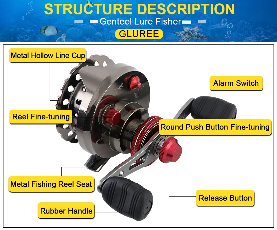 GLUREE Full Metal Fishing Rafts Fly Fishing Reel 6+1BB 2.61 LeftRight Hand Bait Casting Fresh Saltwater Reel Ice Front Wheel (8)