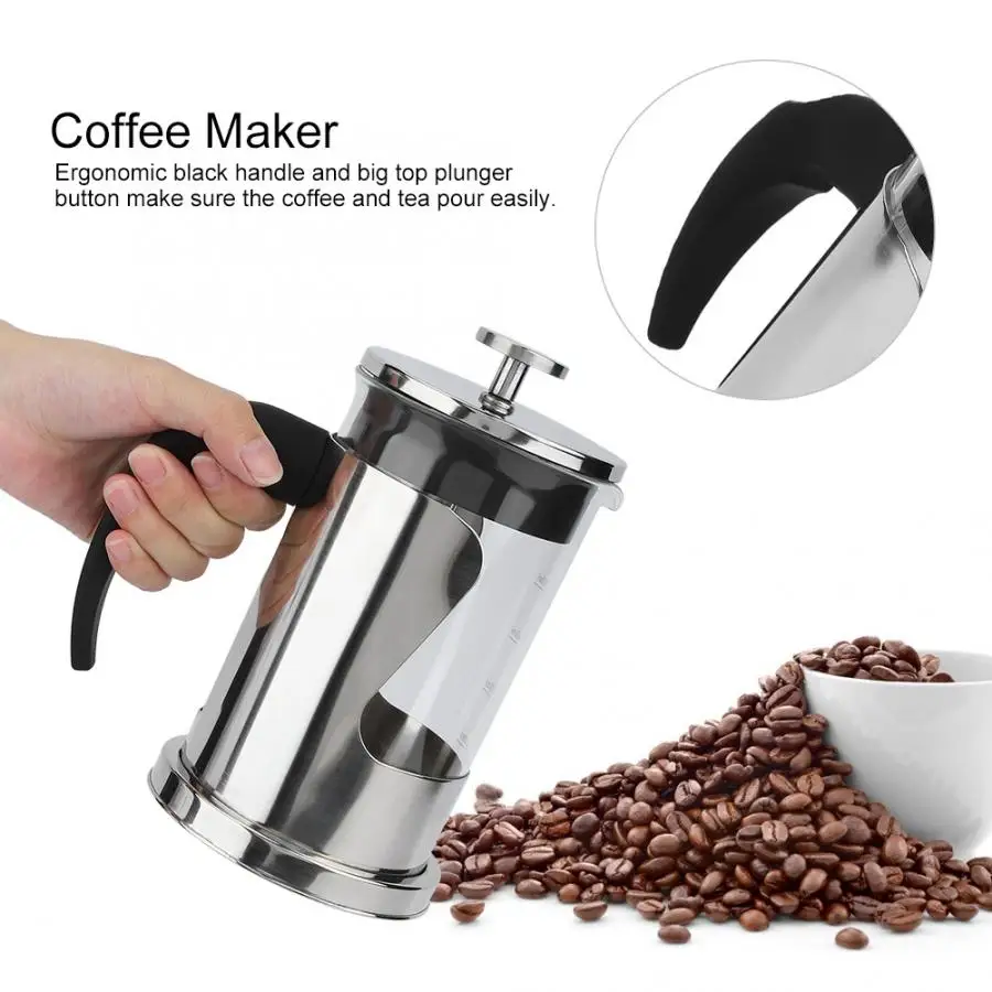 

600ml Manual Coffee Maker Pot Espresso Stainless Steel Glass Teapot Cafetiere French Coffee Tea Percolator Filter Press Plunger