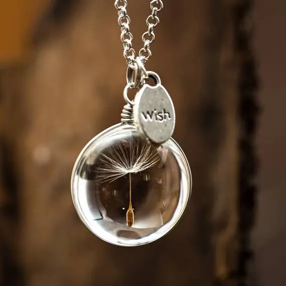 2 шт ожерелье со стеклянным шариком натуральное семя одуванчика в стеклянном Длинном Ожерелье сделать пожелание стеклянные бусины Orb ювелирные изделия - Окраска металла: 002