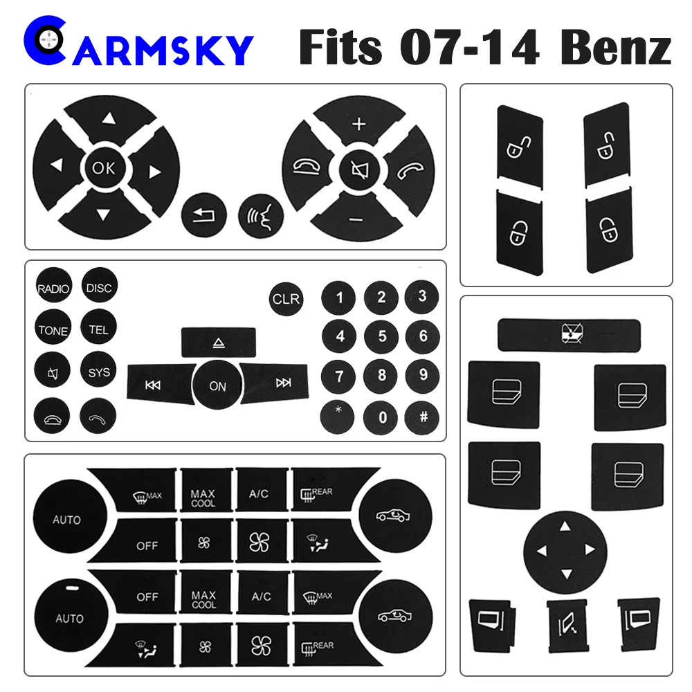 Набор наклеек для кнопок ARMSKY 2007- Benz(руль, дверной замок, окно, аудио, AC