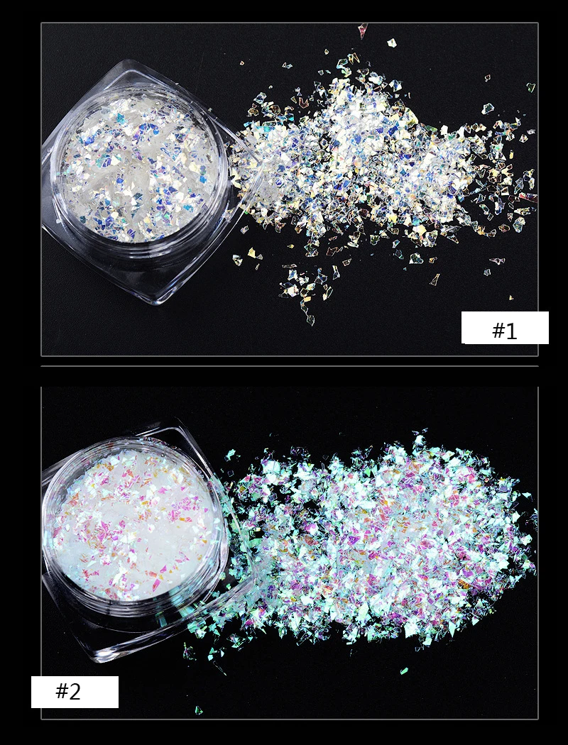 6 Colors 6 Boxes Aurora Flakes Holographic Transparent Nail Art Flake Pigment Crushed AB Nail Flakes - Iridescent Aurora