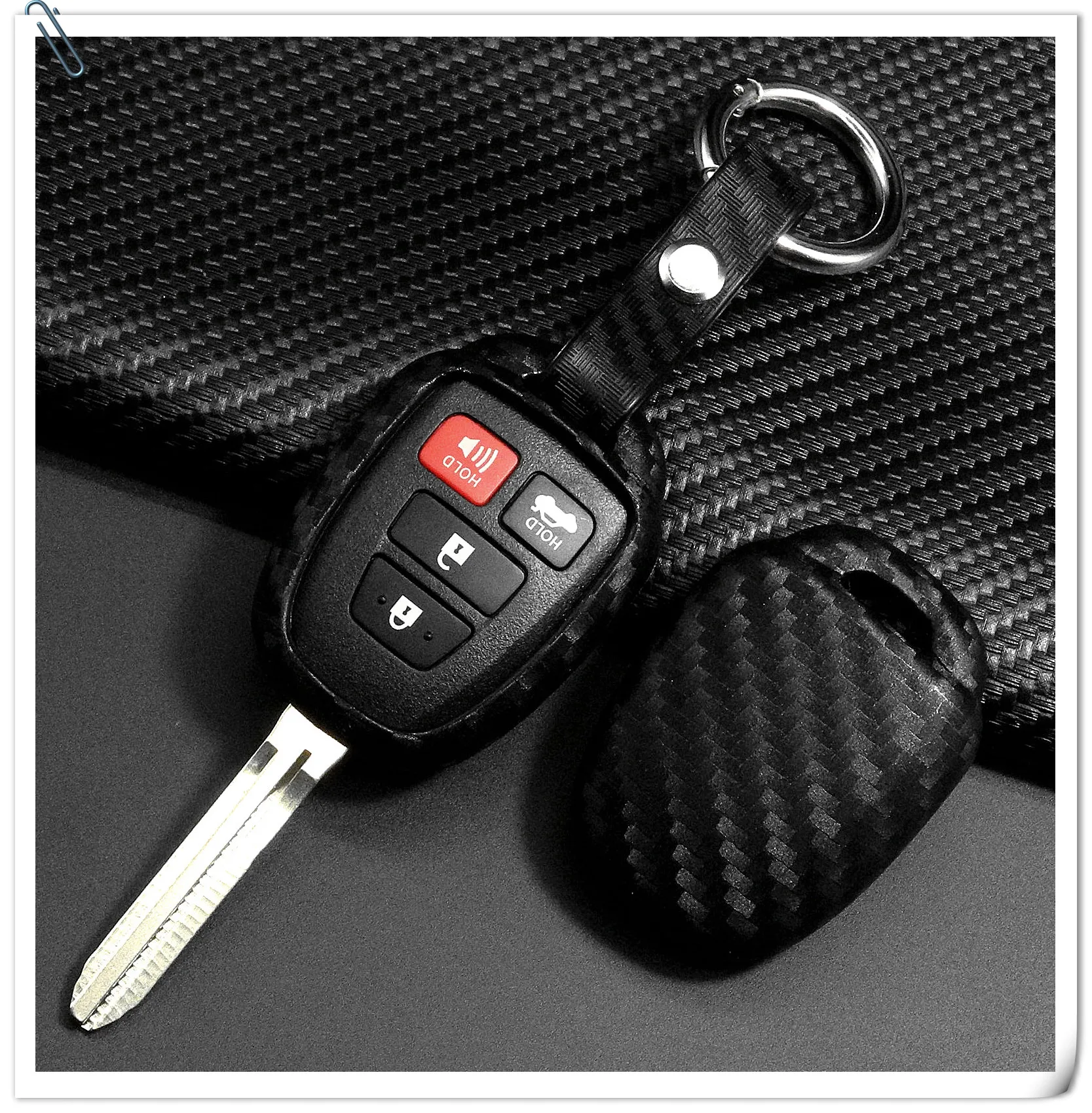 Keyforkess Cover Fob in Silicone al carbonio per Toyota Yaris Camry Corolla Echo Rav4 Prado Highlander Reiz 4 pulsanti custodia a distanza per auto -
