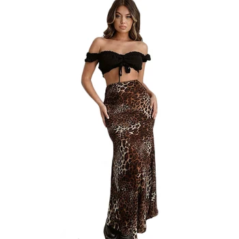 

Leopard print maxi skirts Fashion Summer Women ladies High waist bandage bodycon Holiday long skirts Vintage New 2019 female