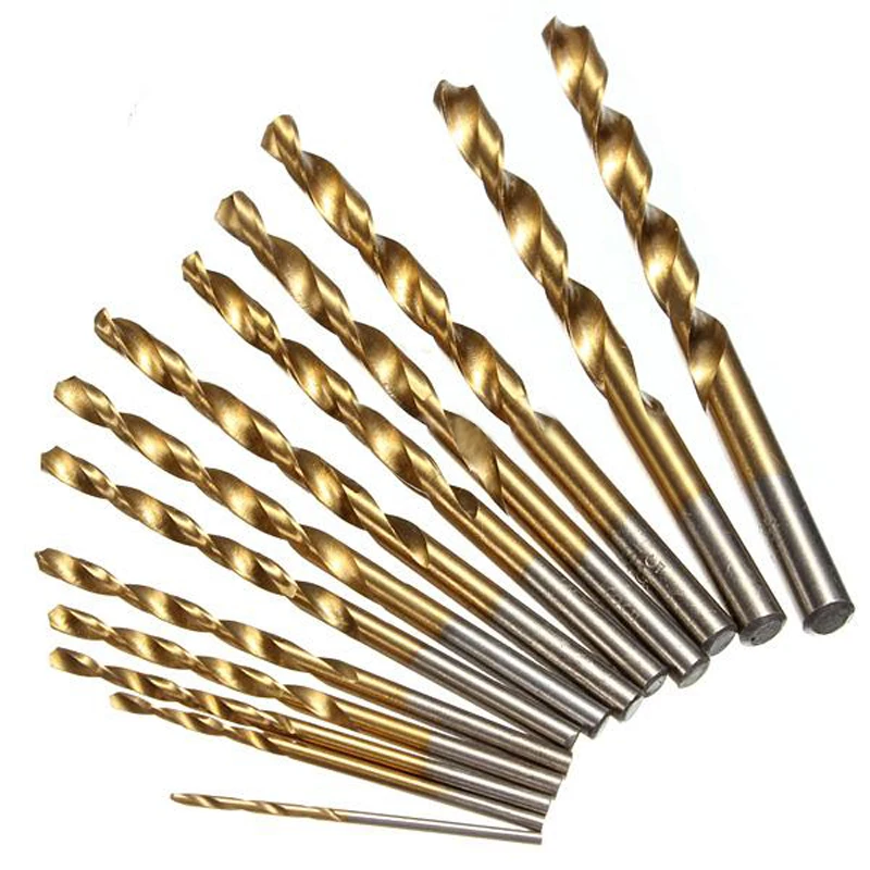 13pcs/set HSS Twist Drill Bit Set 1/4" Hex Shank Titanium Coated Drill Woodworking Wood Tools 1.5-6.5mm