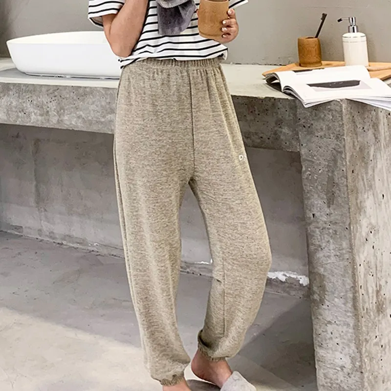 

Women Spring Summer Knitted Sweatpants Elastic High Waist Loose House Trousers Casual Lazy Night Pants