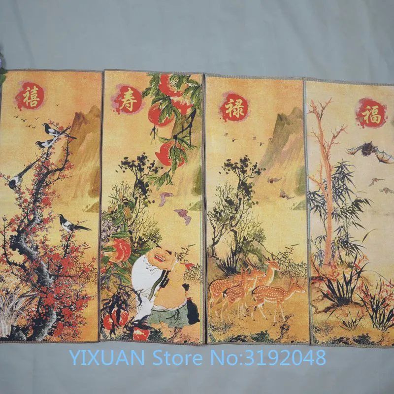 

Silk screen painting exquisite embroidery four fortune plum flower.