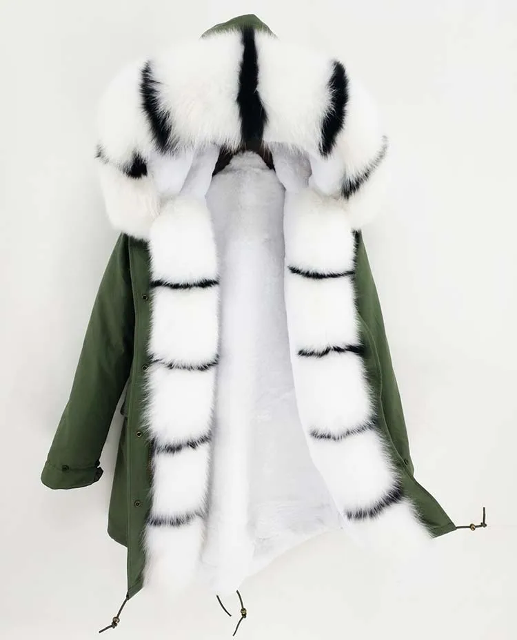 Пальто из натурального меха, длинная парка, зимняя куртка для женщин, Воротник из натурального Лисьего меха, капюшон, подкладка из натурального меха, Толстая теплая уличная одежда, бренд - Цвет: fox fur collar 5