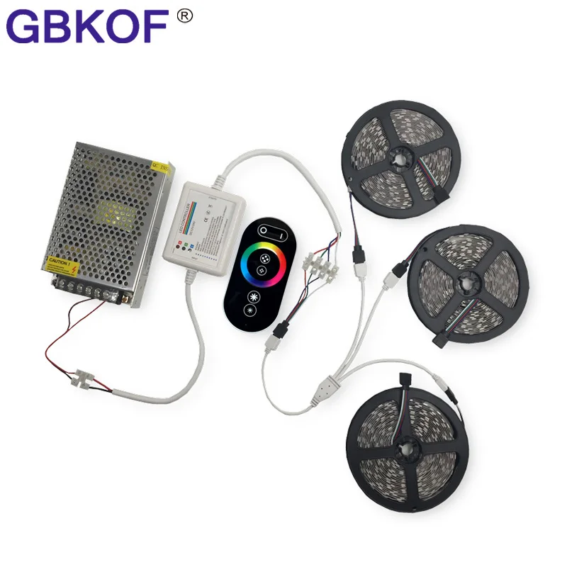 #cheap 10M 15M 20M RGB Led Strips 5050 Non Waterproof+RF Touch Dimmable Remote Controller+AC 110 220V DC 12V Led Driver For home lamps