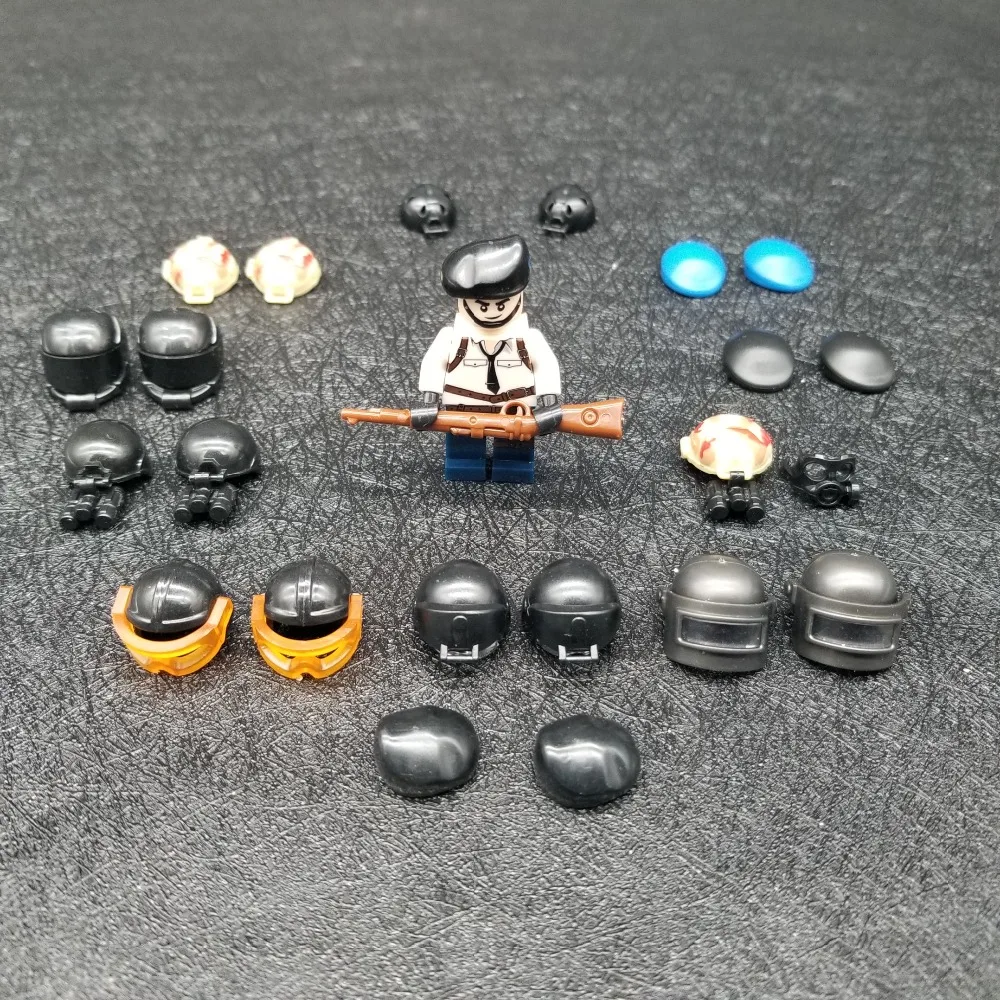 

2 PCS/SET DIY Accessories Helmet Compatible Figures Military Police Weapon Army Soldier WW2 Building Block Brick Toy X070