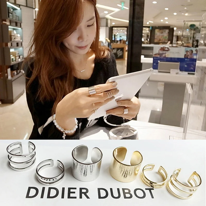

3 pieces/set Gold Silver Rings Midi Mid Finger Knuckle Ring Set Hollow Open Adjustable Women Punk Jewelry Accessories