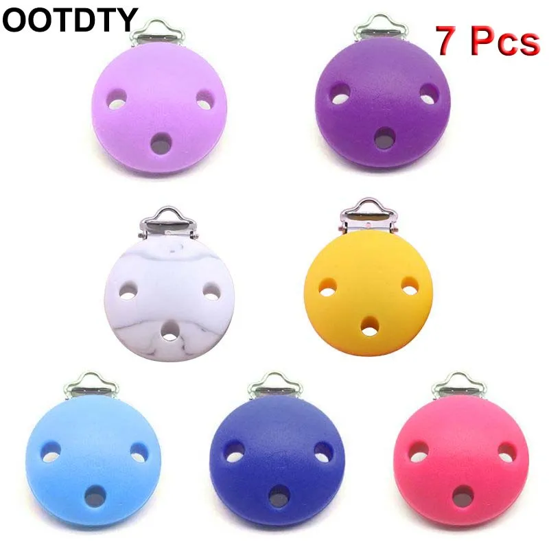 Clipe de Silicone de Grau Alimentício de Três Infantil Chupeta Furos Redondo Mamilo Anti-perdido Clipes Bebê Dentes Massagem Suprimentos 7 Pçs