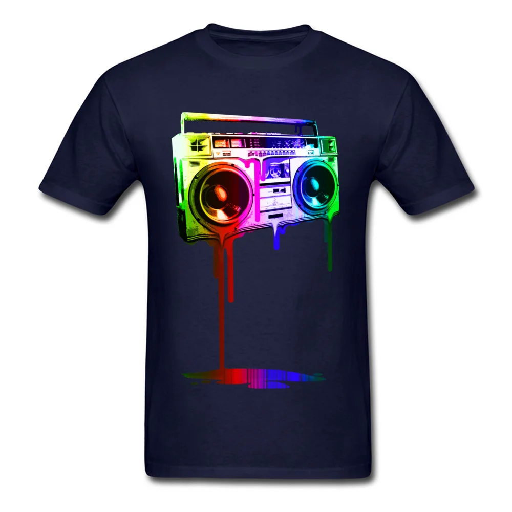Pure Cotton Male Short Sleeve Melting Boombox digital rainbow look T-shirts Design Tops Tees Funky Birthday Crewneck T-Shirt Melting Boombox digital rainbow look navy