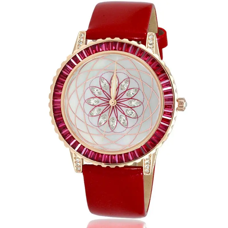 

Romantic Floral Crystal Women Dress Watches Original Brand Real Leather Quartz Wrist watch Fashion Girls Big Size Relojes WA088