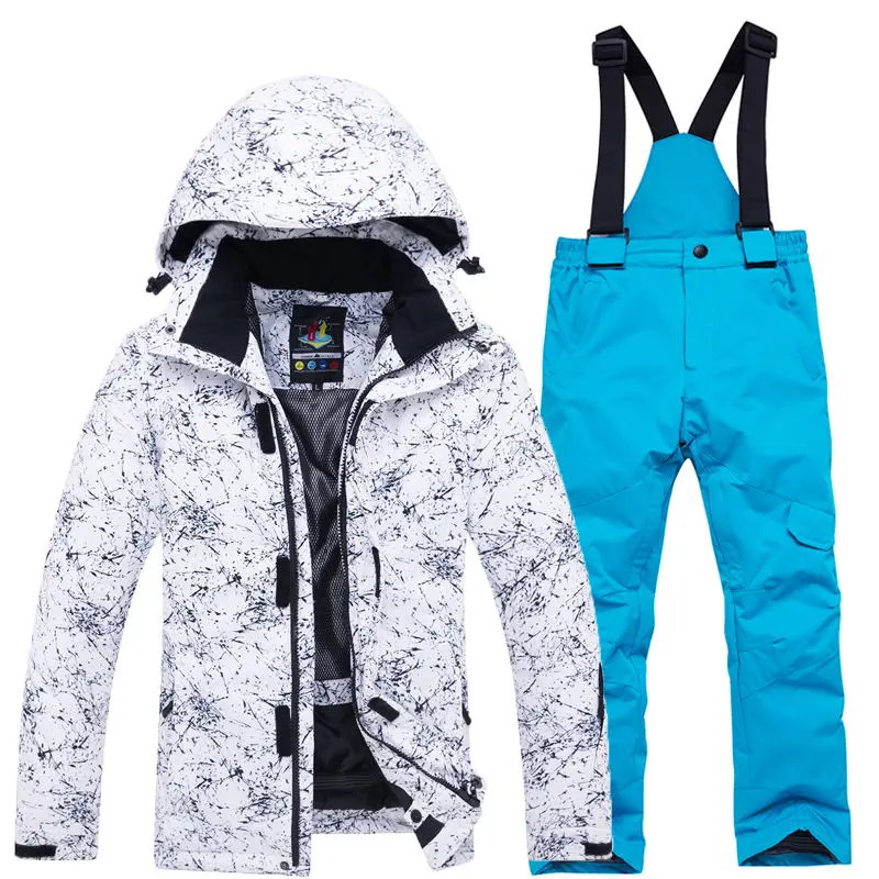 Детский зимний костюм для мальчиков и девочек; одежда для сноубординга; ветрозащитная водонепроницаемая верхняя одежда; детская Лыжная куртка+ штаны на подтяжках - Цвет: Picture Jacket Pant