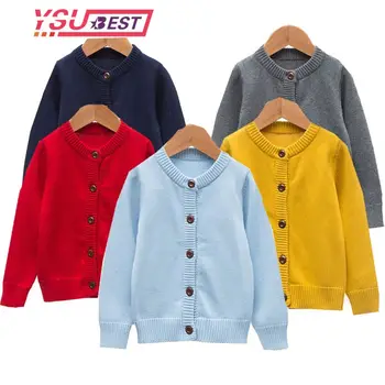 

2020 Autumn Thicken Cardigan Cotton Pure Color Fashion All-match Knitted Hand-made Cardigan Sweater Coat Cute Sweet Baby Girls