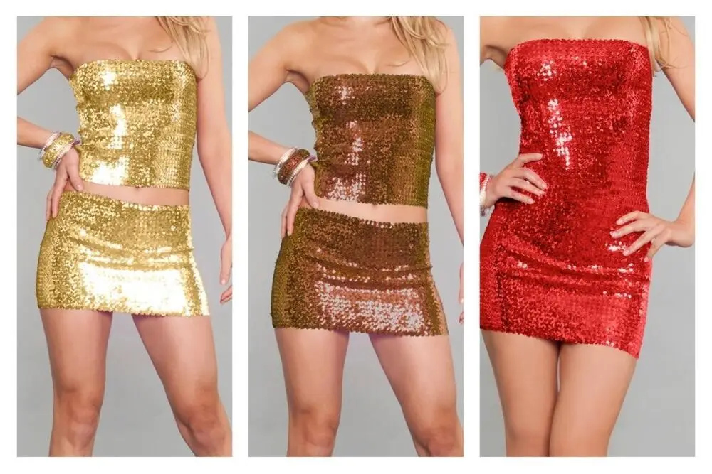 Stretch Sequin Tube Top Glitter Disco Retro Sparkly Boob Bandeau Top Clubwear Sexy Festival Raves Outfit Party Crop Costume women tube tops