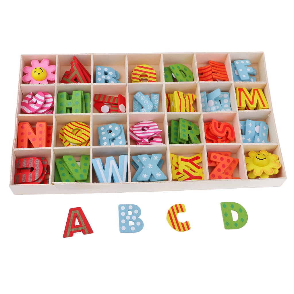 112 Pieces Wooden Alphabet Letters Kids Education Toys with Storage Tray