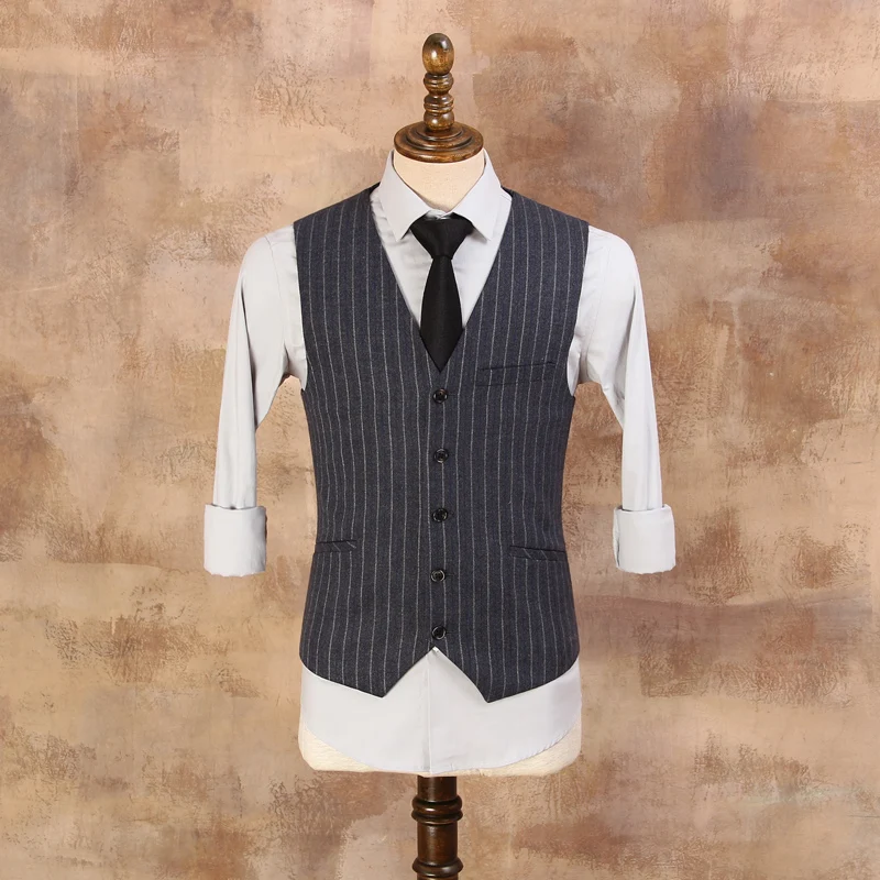 Gentleman Vintage Grey and White Striped Suits Vests Wedding Vest The