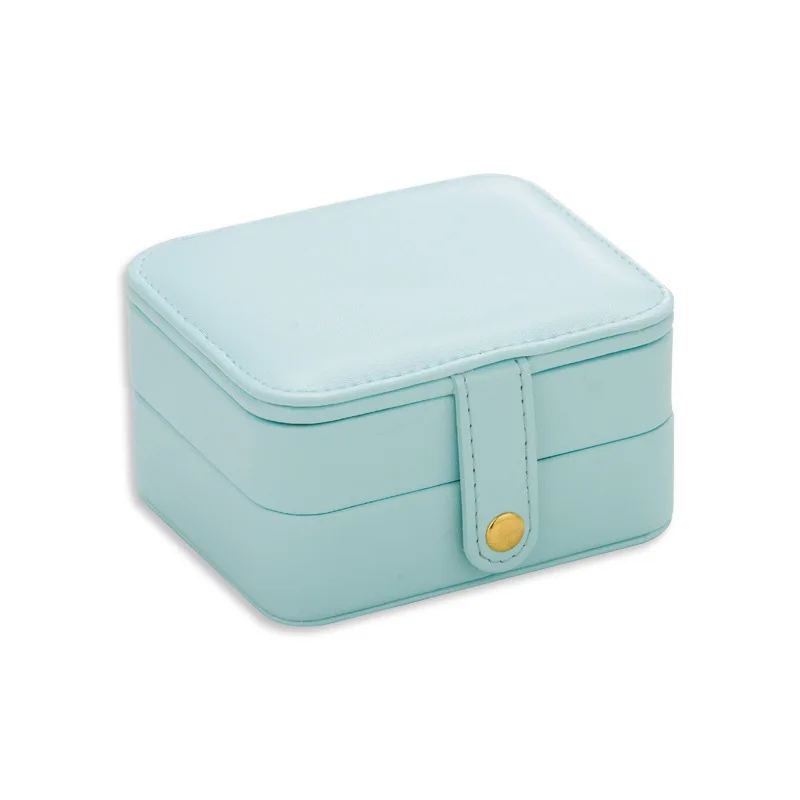 Корейская креативная маленькая шкатулка для украшений многоэтажная портативная дорожная коробочка для украшений кожаные серьги коробка для хранения сережек мелкий узор - Цвет: Light blue