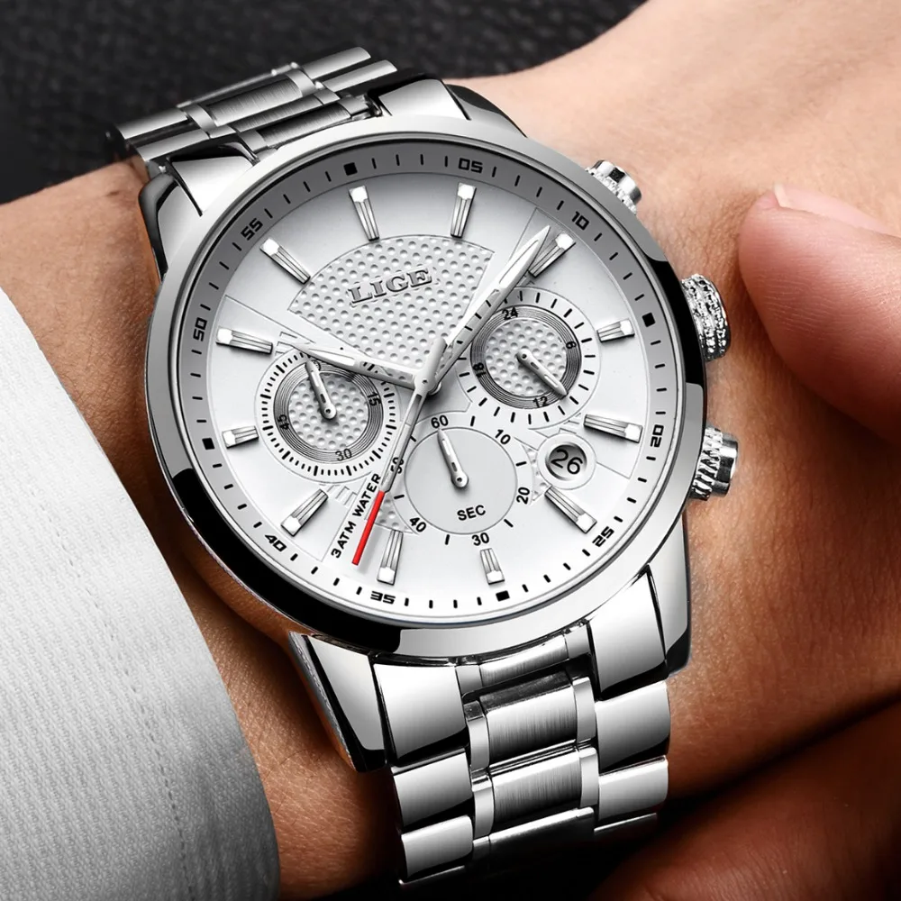 

Relogio Masculino LIGE Mens Watches Top Brand Luxury Waterproof Stainless Steel Military Sport Watch Multi-function Quartz Clock