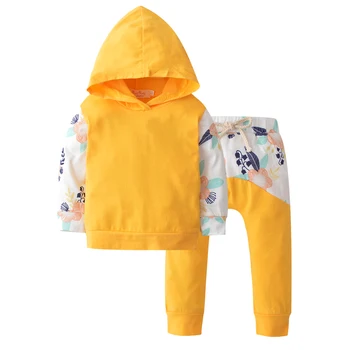 

Newborn Baby Girl Clothes Set Cotton Long sleeve Floral Hooded Tops+Pants 2pcs Spring Autumn Infant Suit Baby Clothing