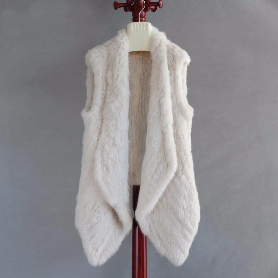 FXFURS 2020 Women Genuine Fur Gilet Knitted Rabbit Fur Vest Handmade Fur Jackets Fashion Fur Cardigan Female