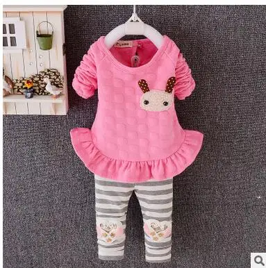 

2016Han edition girls little sheep kit animation cartoon stripe set 0-3 new children's clothing hot style