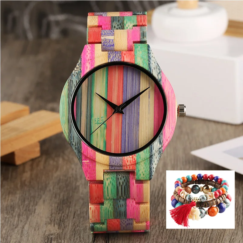 

Unique Colorful Bamboo Wood Watch Men Clock Man Full Wooden Band Sports Analog Quartz Wristwatch Top Luxury Gifts for Men Women