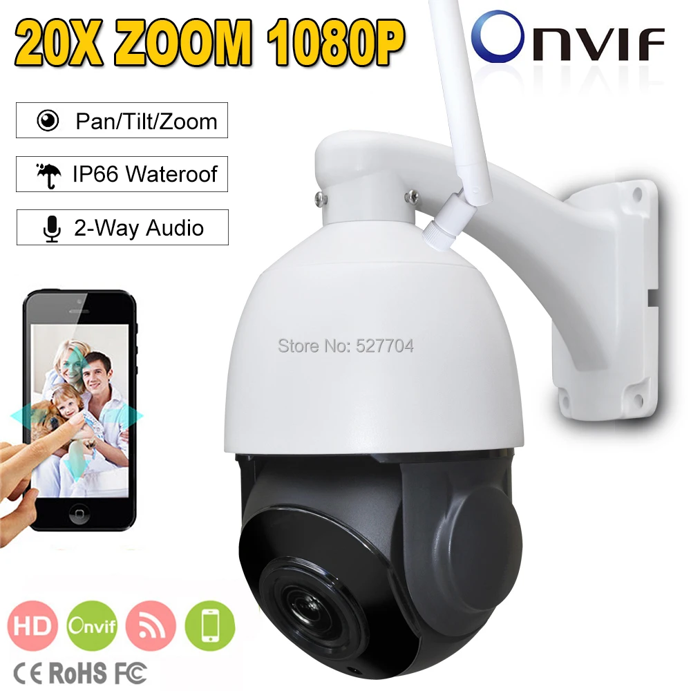 

CCTV Security Wireless WIFI IP 1080P Speed Dome PTZ Camera 2MP 20X ZOOM 80m IR distance 2-way Audio P2P Mobile View SD Slot