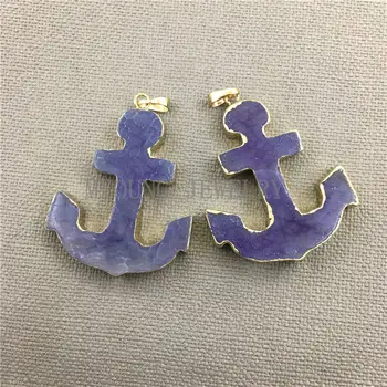 

MY0385 Purple Anchor Agates Slice With Gold Electroplated Bail Pendant,Natural Stone Onyx Slice Gold Edges Pendant