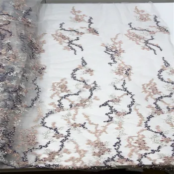 

Gray Color High Quality Handmade Beaded Lace Fabric, 3D Pearls Lace Fabric Applique Tulle Net Lace Materials For Party H490-1