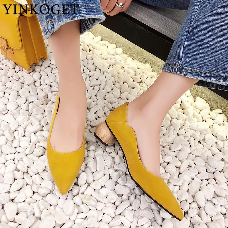 

YINKOGET brand natural sheepskin genuine leather women heels shoes medium heel shoes woman fashion casual spring wedding shoes