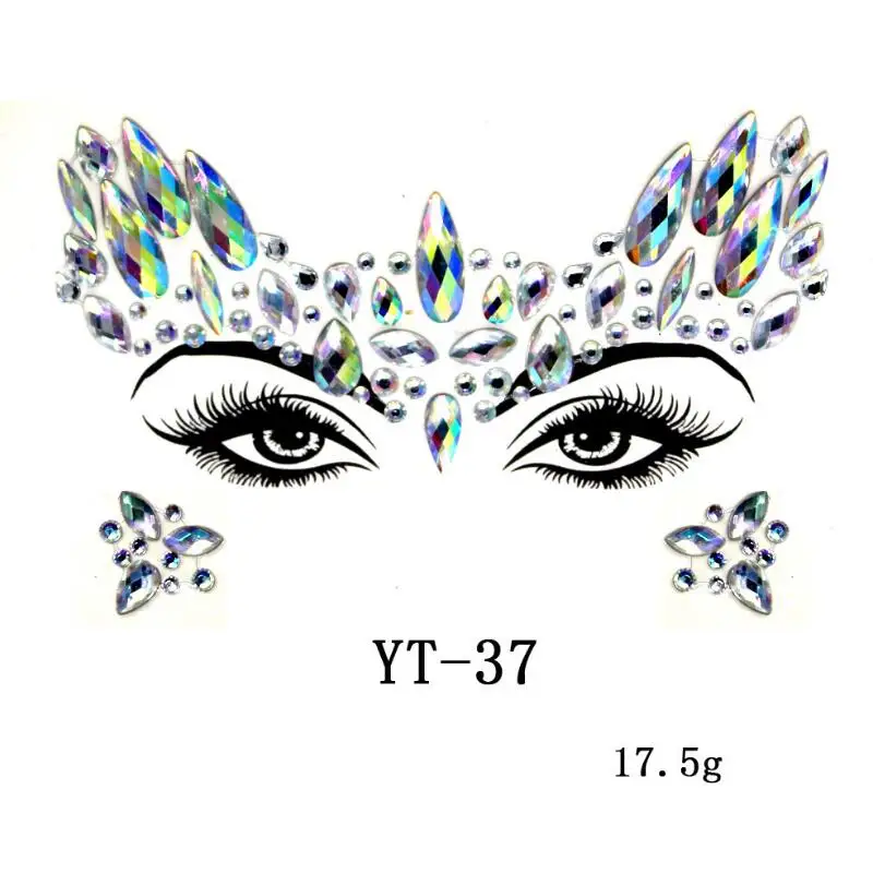 1pc YT-37 Женские украшения для лица, клеящиеся драгоценные камни, Хрустальные стикеры для макияжа, украшения для тела, хрустальные Праздничные наклейки с драгоценными камнями для тела - Цвет: 1pc YT-37