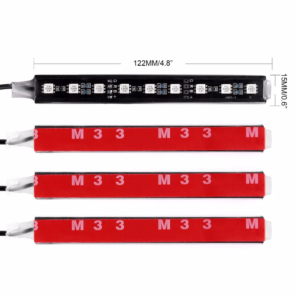 В 4 светодио дный шт. 12 В автомобиль RGB led DRL полосы света 5050SMD Авто пульт дистанционного управления декоративная гибкая светодиодная лента атмосфера лампа комплект противотуманных фар