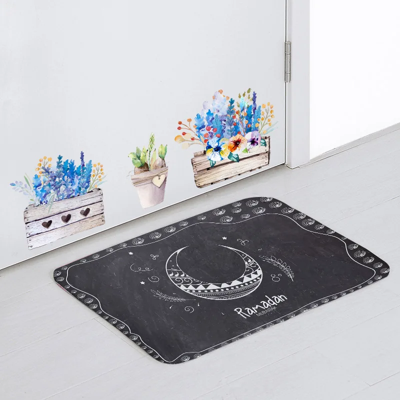 Best Simple Solid Color Eid Kareem Carpet White Lace Circle Lantern Moon Line Coral Fleece Flood Mat Room Welcome Decoration Blanket