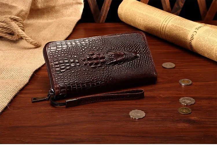 Элитный бренд аллигатора узор пояса из натуральной кожи для мужчин женские кошельки Винтаж Длинные дизайнерская сумочка клатч высокое