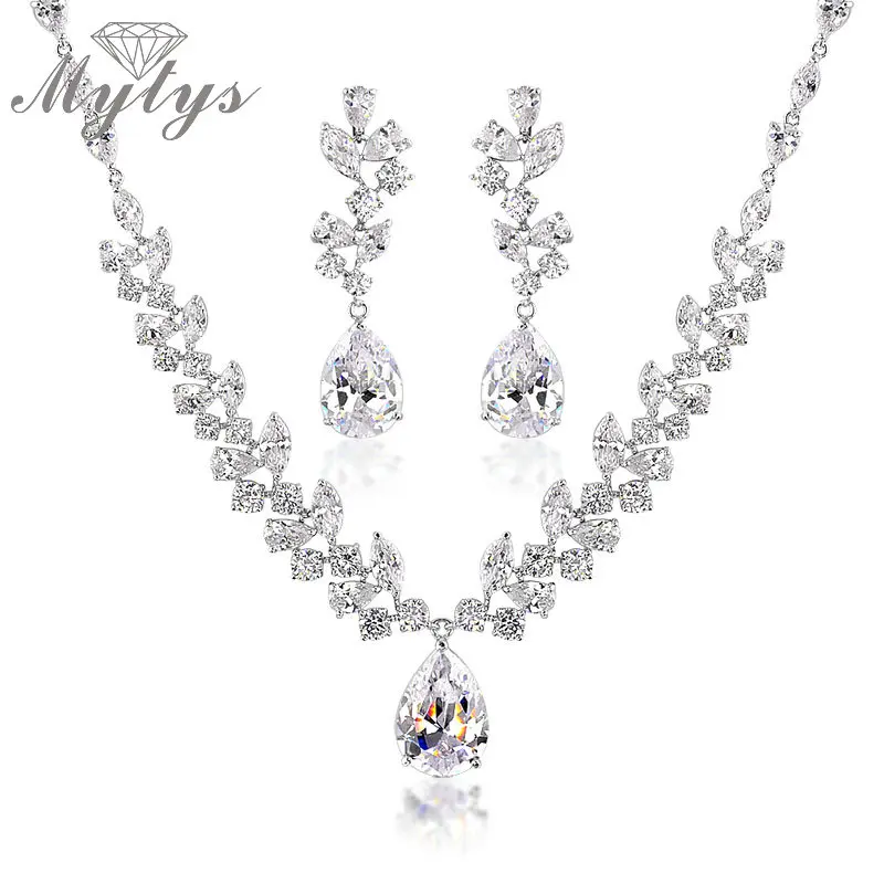 

Mytys Crystal Chain Plant Flower Vine Design White Gold High Quality Crystal Jewelry Sets Wholesale Drop Shippng CN115